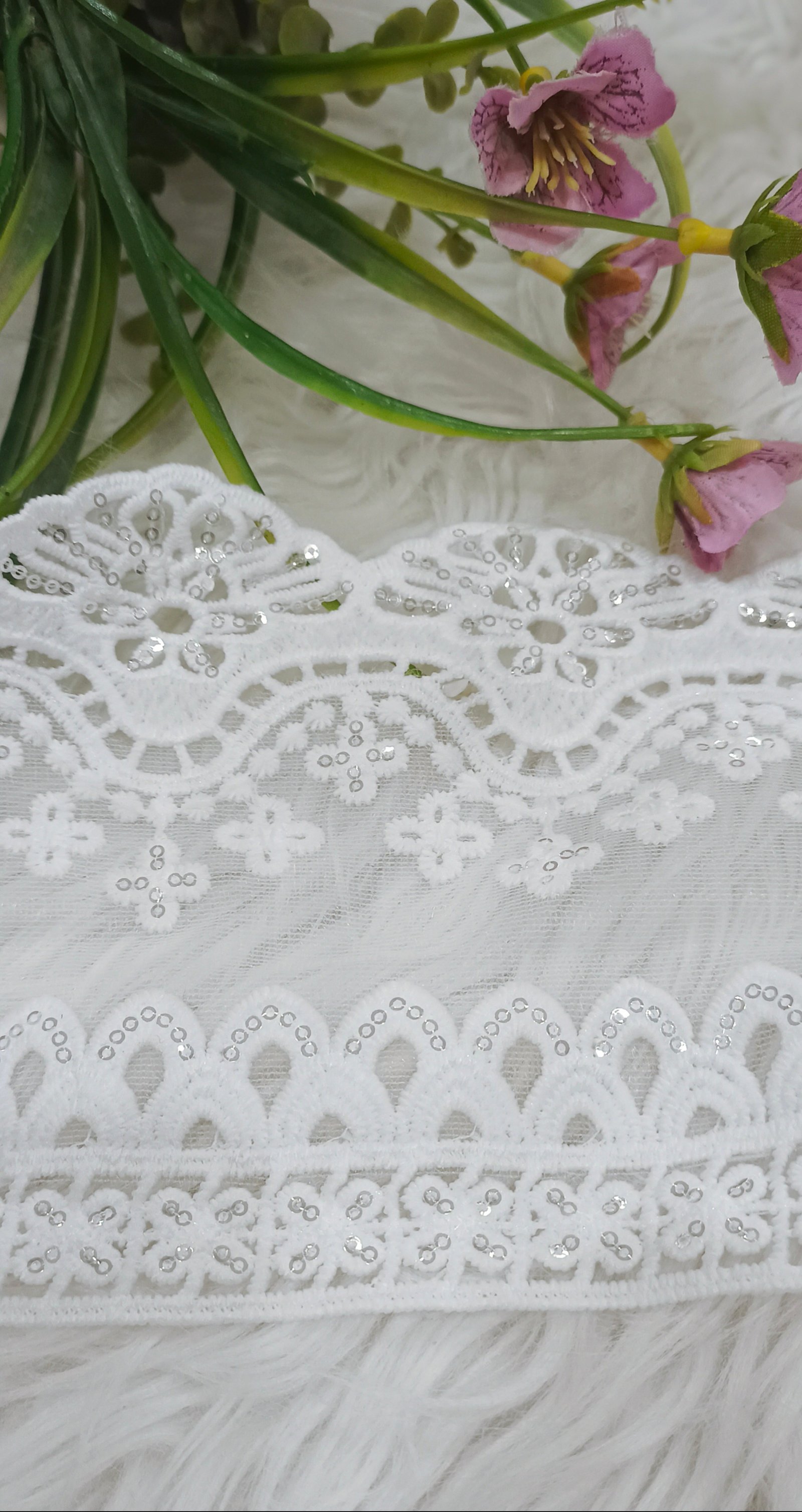 Milky sequence lace beautiful and elegant design width 4.7 inches 