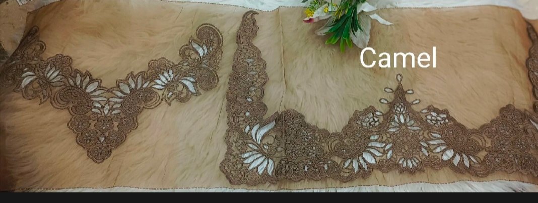 Lazar cut neckline with heavy lazar cut patch 