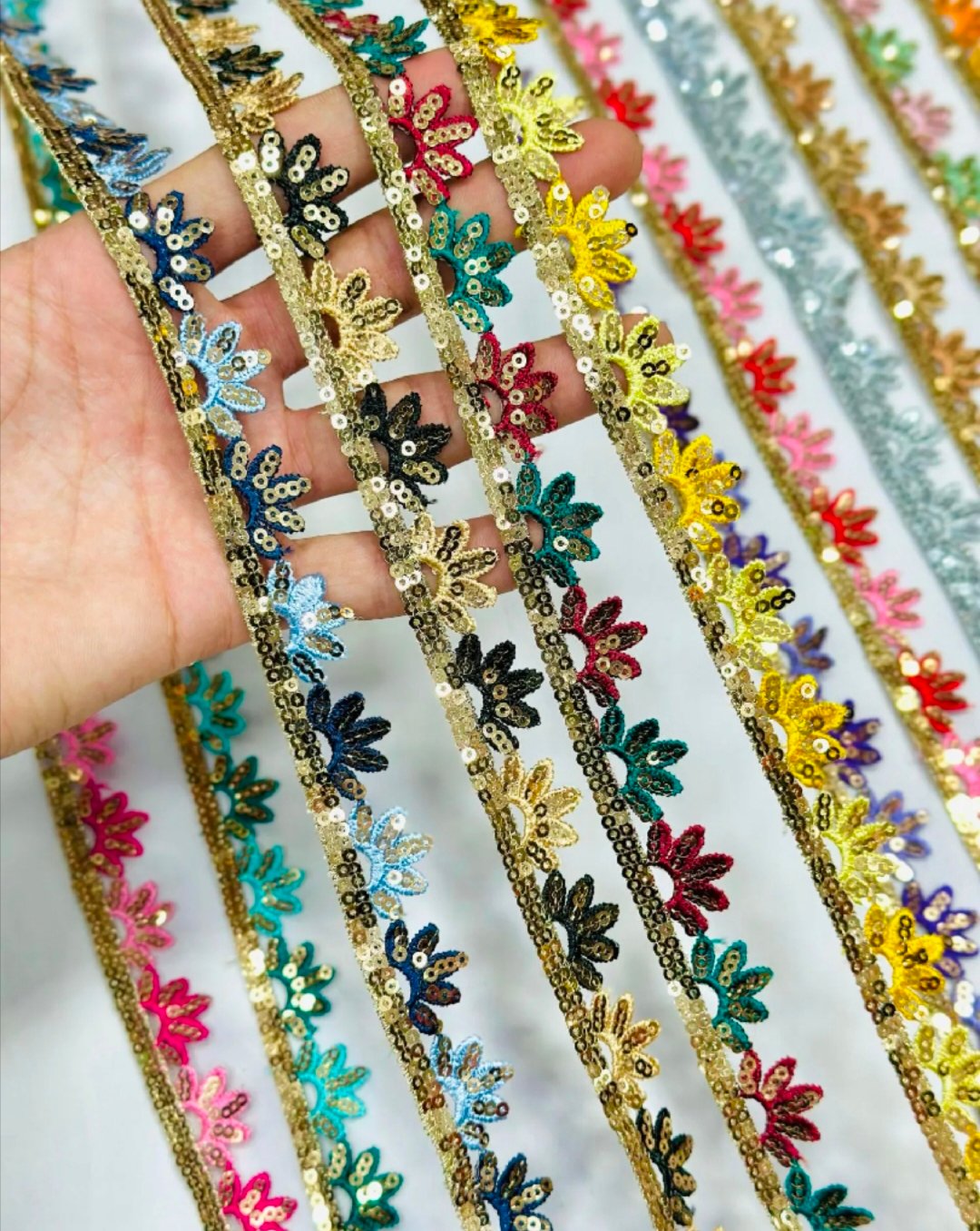 Fancy sequence Sitara lace double shades lace 