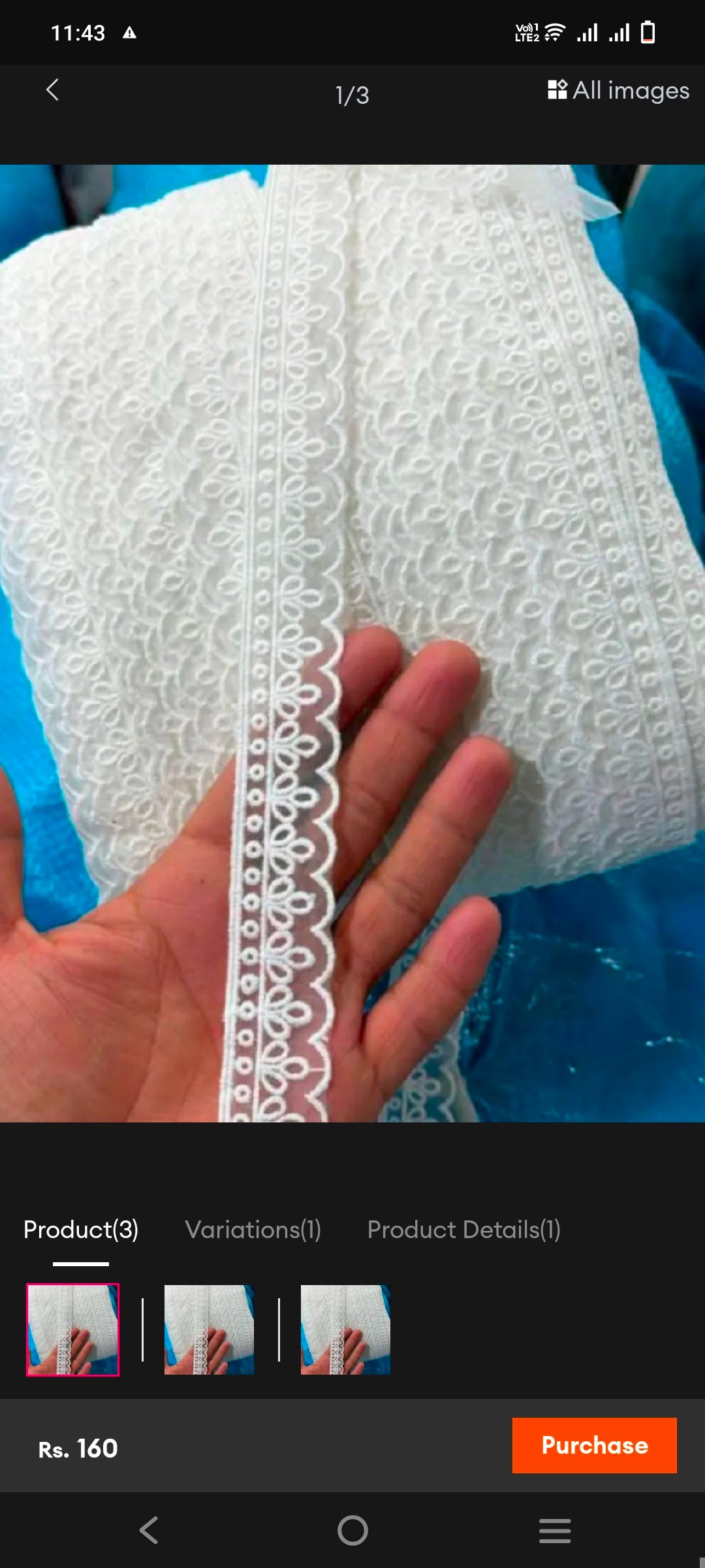 Imported organza d shape lace 1 yard 