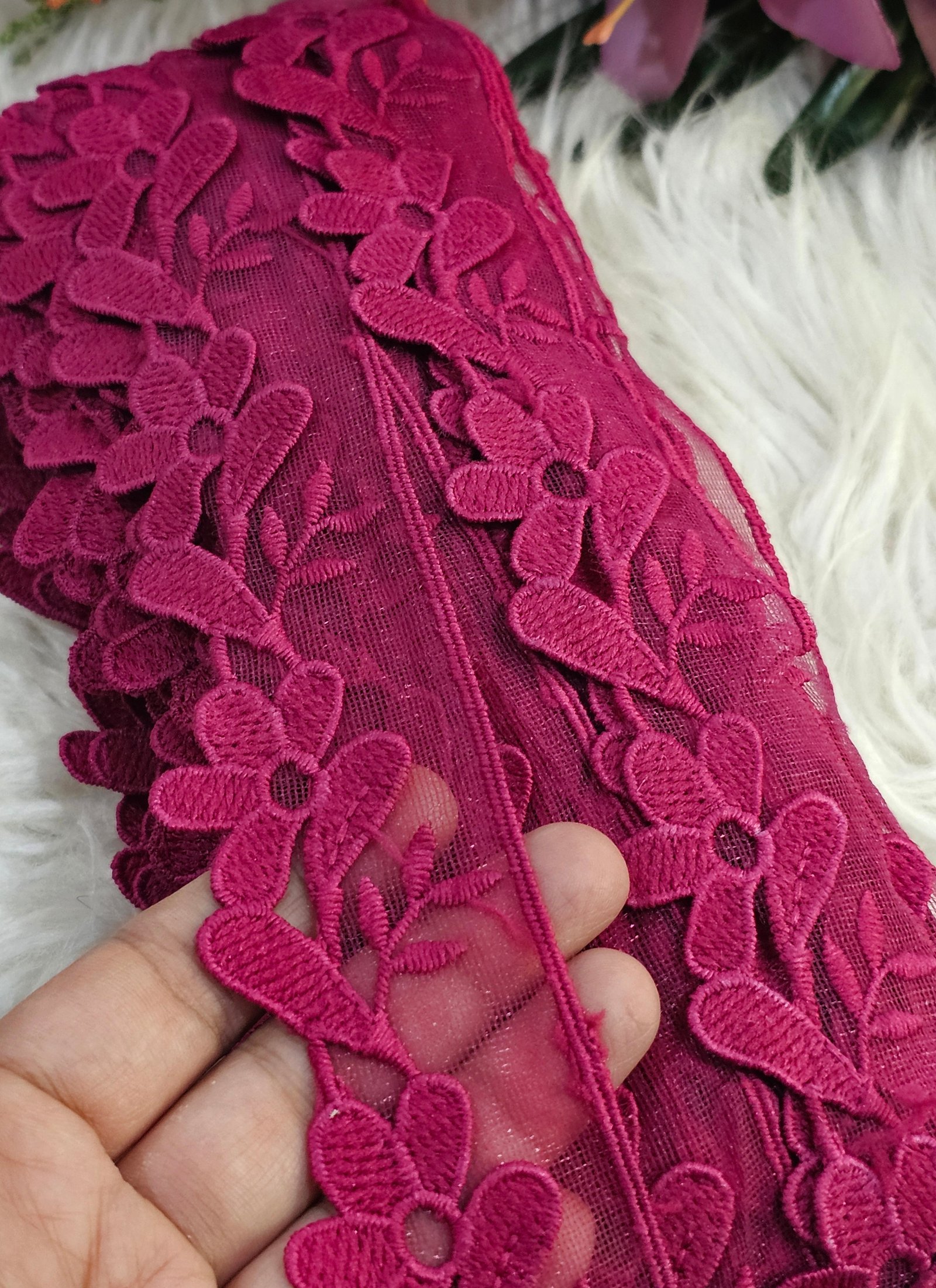3d net milky imported lace par yard 